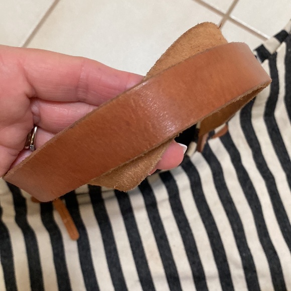 Pottery Barn Kids Mason Black Stripe slouchy diaper tote Tan Leather straps - Picture 3 of 15